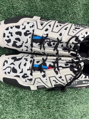 Kids White and Black Pattern Athletic Shoes
